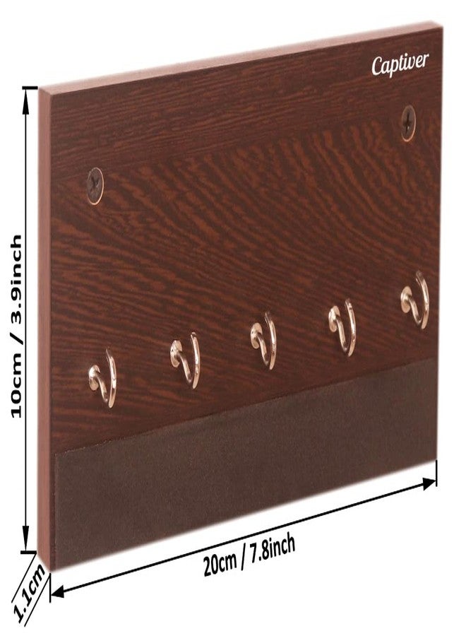 Captiver Wooden Wall Mounted Flat Key Holder 5 Hooks for Home Office (20x10x3 CM, Wenge Finish) - Image 4